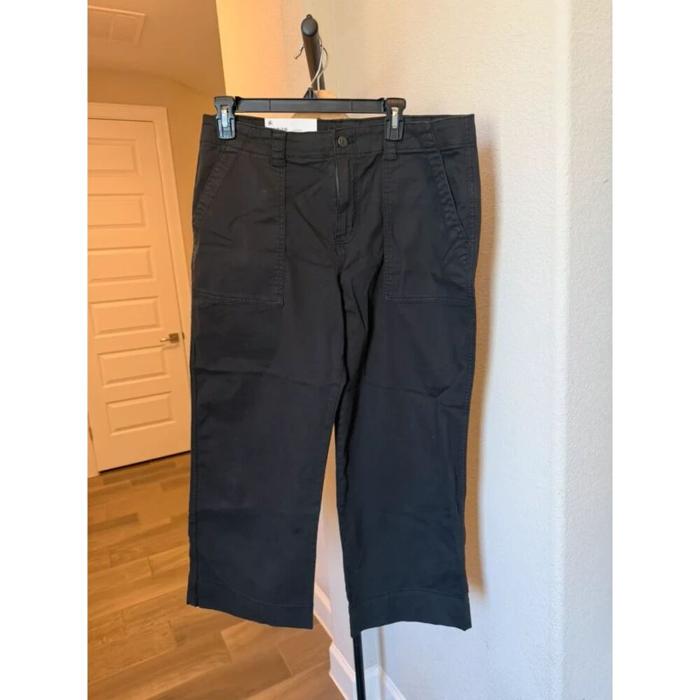 Social Standard by Sanctuary Washed Black Pants Wide Leg Crop Stretch Button 12